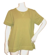 Logo Lori Goldstein M Knit Top Tunic Green Short Sleeves Larger Side Pockets