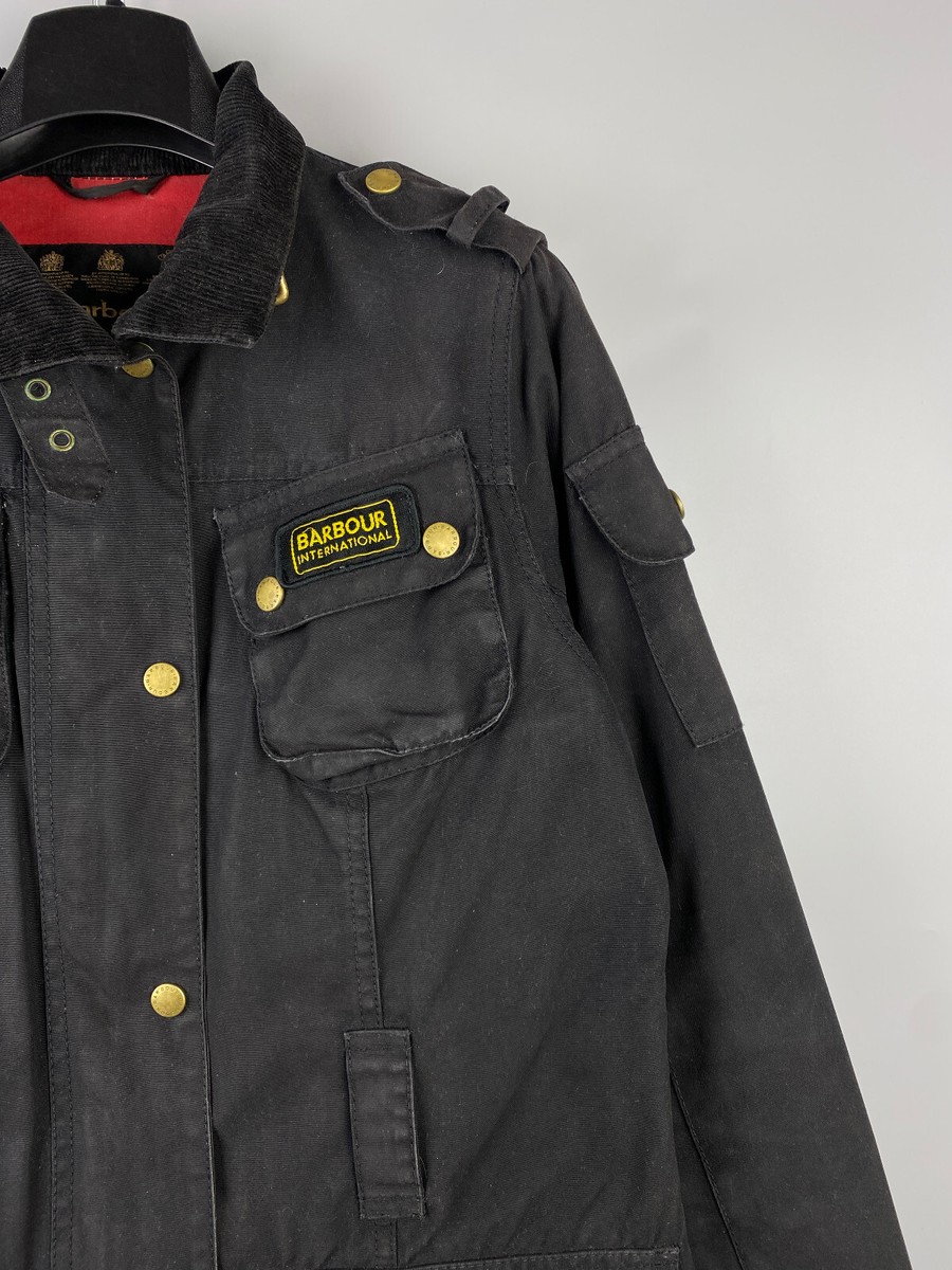 Barbour International Wax Cotton Button Zip Jacket Size M Barbour International Wax Cotton Button Zip Jacket Size M