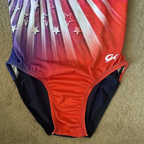 Women’s GK Leotard Size Medium Gymnastics Sleeveless Patriotic - Picture 4 of 9