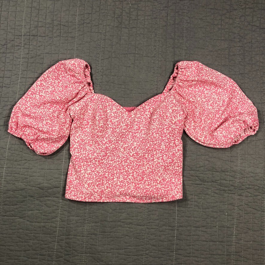 Abercrombie Fitch Blouse Women XS Pink Sweetheart Puff Sleeves