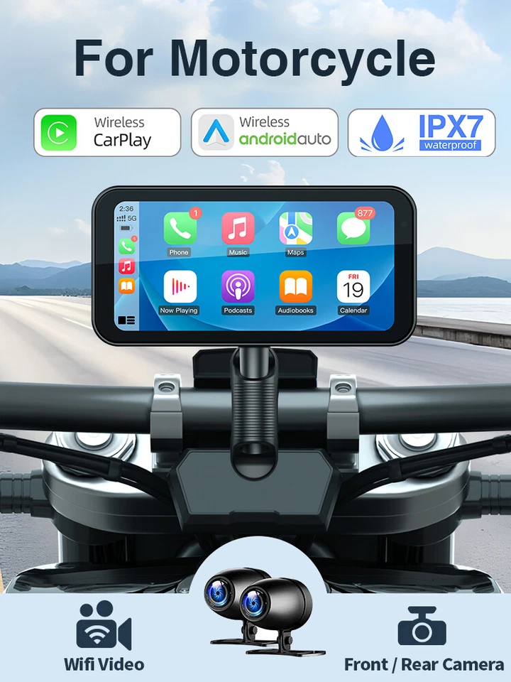 6.25" Motorcycle GPS Navigator Wireless CarPlay Android Auto Monitor Waterproof - Image 2 of 4