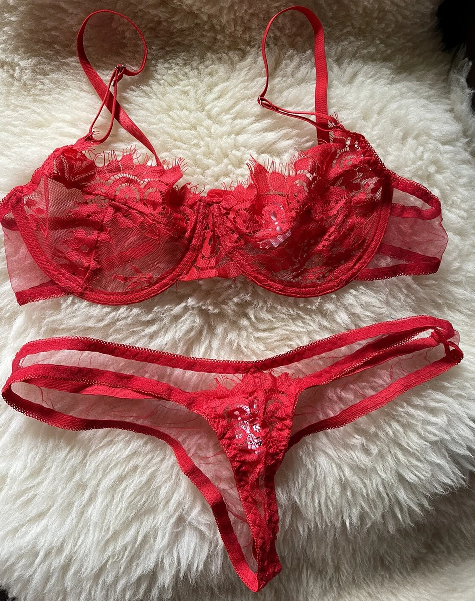 Shein Bra Thong Sexy Red Lingerie Set Size Large