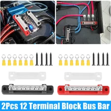 2Pcs 12 Terminal Block Bus Bar w/ Cover Auto Car Boat Power Distribution Bus Bar