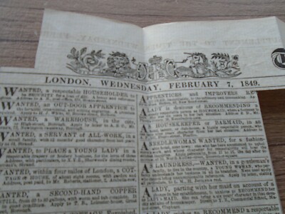 GESUCHTE POSITIONEN Anzeigen Teil Papier Zeitung Schneiden ZEITEN 1849 Lose hier