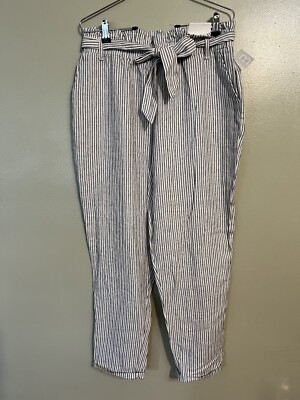 Maurice s Womens High Rise Paper Bag Belted Linen Bland  Pants Pockets M NWT