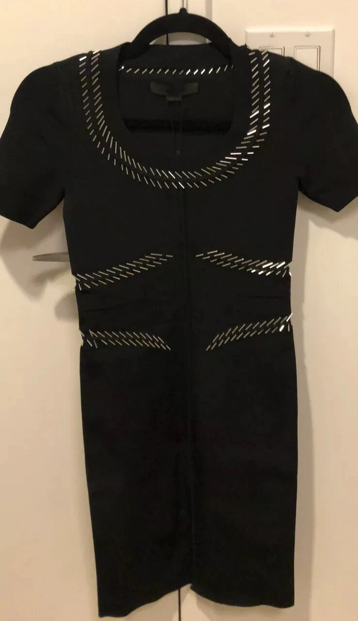NWT Alexander Wang Bodycon Black Embellished Mini Dress SZ XS