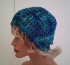 BLUE MULTI COLOR BEANIE CAP HAT HAND CROCHET BERET SKULL CAP CLOCHE TAM