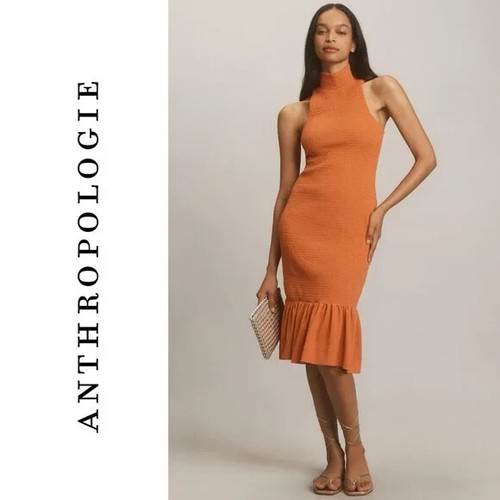 NWT Anthropologie Sleeveless Smocked Mock-Neck Textured Midi Dress Sz M #NB456