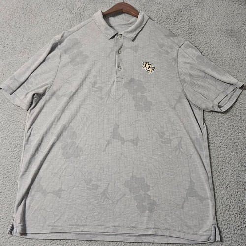 Tommy Bahama Polo Shirt Mens XXL 2XL Gray Floral Tencel & Polyester UCF Knights - Picture 2 of 8