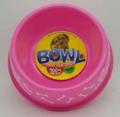 BNWT Unbranded Bone Print Pink Non Slip Round Dog Bowl 400ml