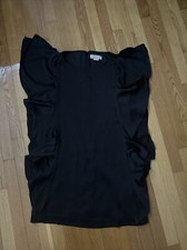 Michael Kors Split Sleeve Dress With Waterfall Ruffle Black Size 8 Jewel Neck