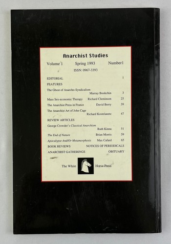 Anarchist Studies, Vol. 1 No. 1, Spring 1993, Academic Journal, - Picture 2 of 4