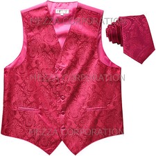 New Vesuvio Napoli Men's paisley formal Tuxedo Vest Waistcoat Necktie Hot Pink