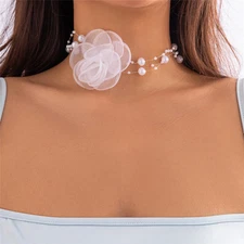 Women's Fashion Jewelry Elegant White Flower Choker Collar Necklace 574