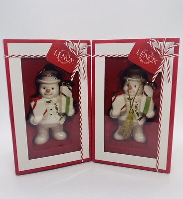 Set of 2 LENOX Gift Galore Snowman Figurine Ornaments 4'' Christmas NEW 890557