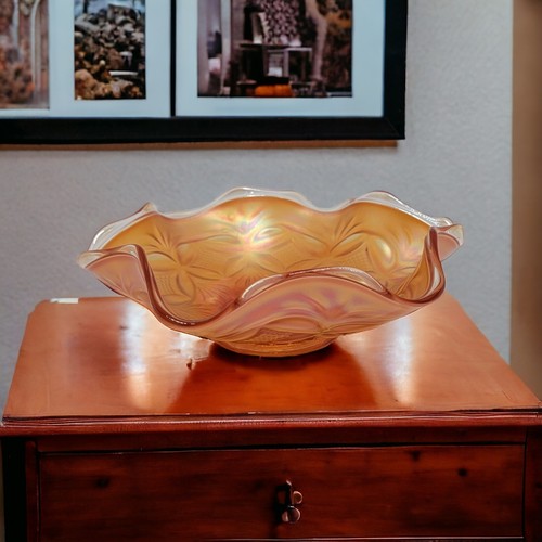 Antique 1920's Westmoreland Gold Carnival Pillow Sunburst Ruffle Rim