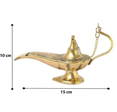 Vintage Deko Handgefertigte Reine Messing Aladdin Ginie Chirag Öllampe 5 Zoll
