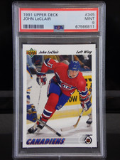 1991 UPPER DECK HOCKEY JOHN LeCLAIR #345 RC ROOKIE CARD CANADIENS | PSA 9 MINT. rookie card picture