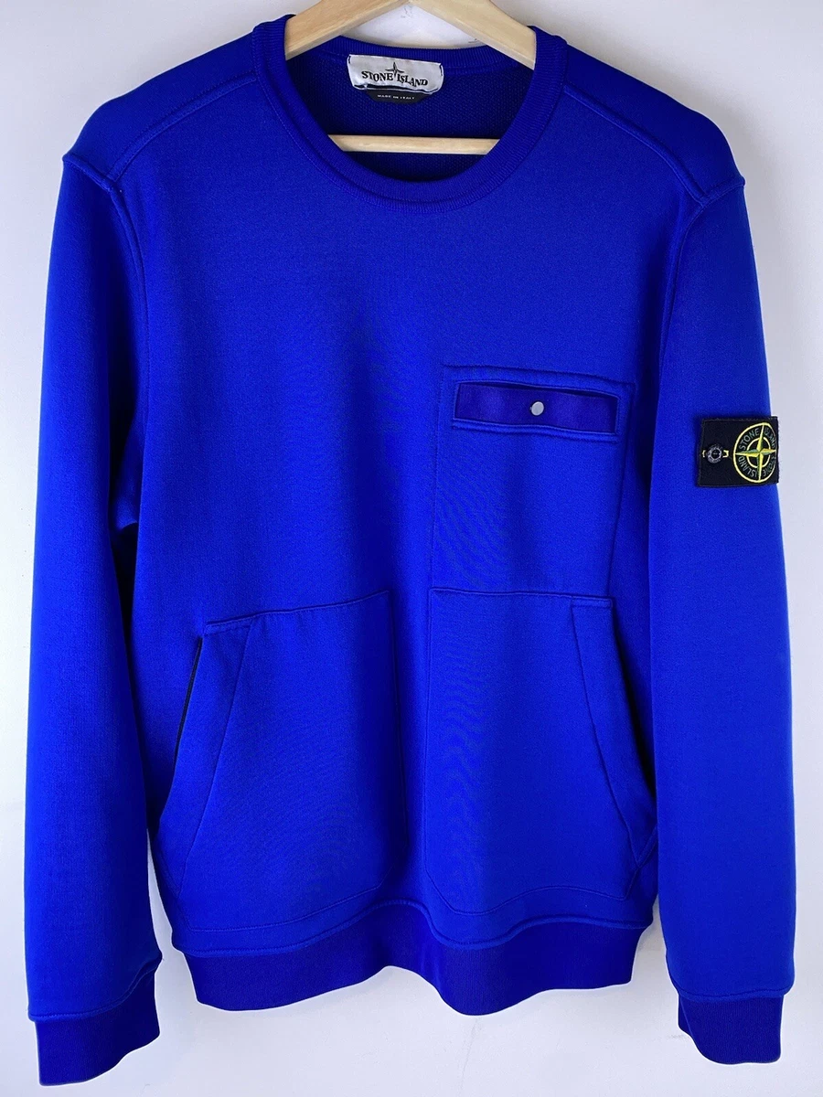 Stone Island Blue Crew Neck Multi Pocket Fleece Sweatshirt Rare