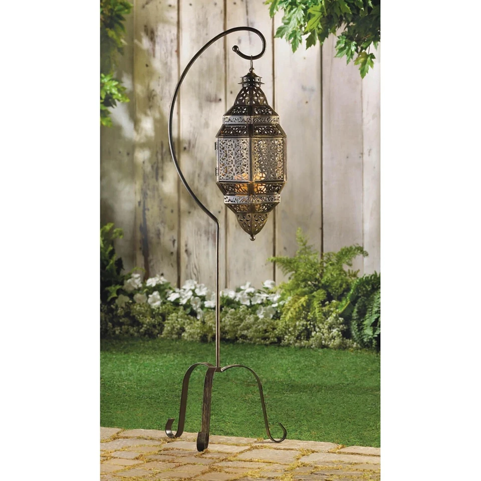 Moroccan Iron Candle Lantern with Stand Lamp Centerpiece Terrace Home Decor - Image 2 of 2