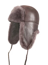 Aviator Trapper Ushanka Leather Shearling Sheepskin Fur Hat - Cashmere
