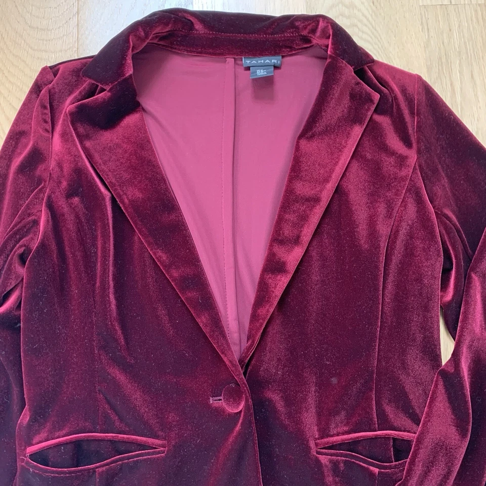 Tahari Velvet Blazer Jacket Ruby Burgundy Size Large Cocktail Holiday Party - Image 2 of 4