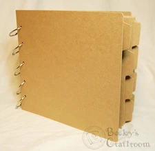 Bare 30pt Chipboard Tabbed Album 9.5" wide x 8" tall 15 pages 1.5" rings