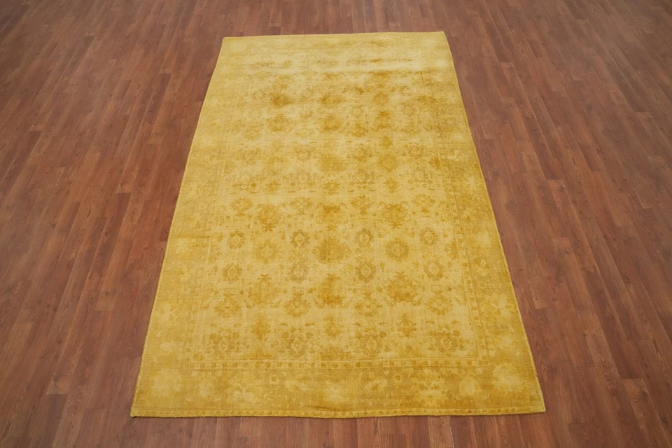 Yellow / Gold Transitional Silk Carpet Handmade Oushak Oriental Area Rug 5x8 Ft - Image 2 of 4