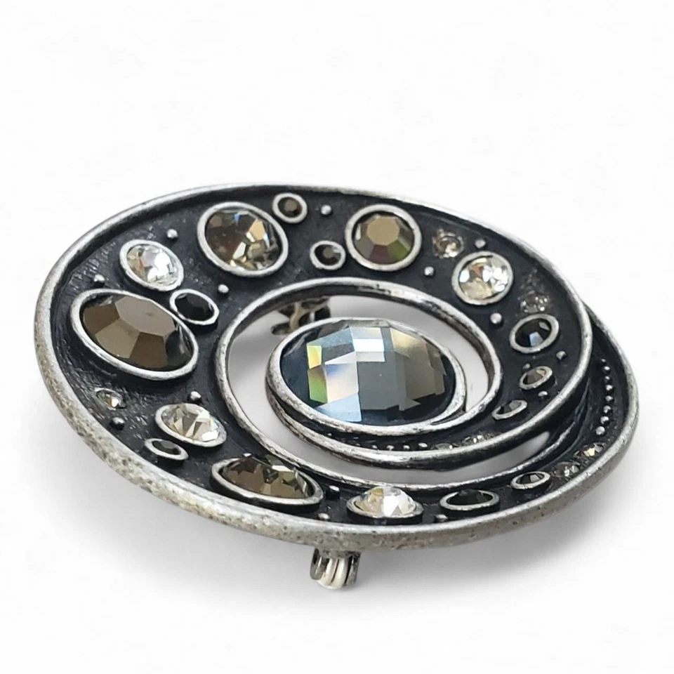 Broche Vintage Lia Sophia Redondo Calado Vidrio Estrás - Tono Plateado Foto 3 de 4