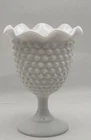 VTG Milk Glass Hobnail Ruffled Pedestal Compote Vase Footed Candy Dish 5.75” H