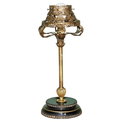 ANTIGUA LÁMPARA DE ACEITE VICTORIANA CONVERTIDA A ELÉCTRICA TOTALMENTE RESTAURADA LATÓN DORADO - Imagen 1 de 4