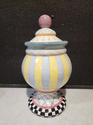 Mackenzie Childs Odd Fellows Hand Painted FOOTED GLOBE Ceramic Canister 14''