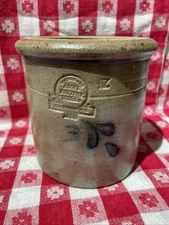 Vintage Rowe Pottery Vintage Rowe Pottery Works Crock, 1989, Glazed Blue Flower