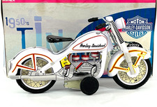 Tin Toy Friction Driven Replica 1950s White Harley-Davidson Motorcyle CIB