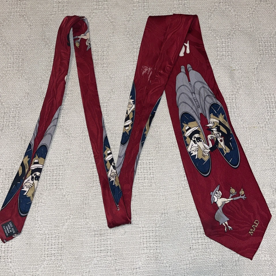Corbata de vestir Mad Magazine para hombre talla 57” 3,5” rojo motivo loco negocios formal Foto 3 de 4
