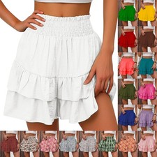 Ladies Ruffles Shorts Mini Skirts Skorts Holiday Elastics Waist Pants sIZE 6-18