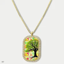 Amazing Colorful Tree of Life Pendant Necklace Chain Picture Dog Tag Chain Gift