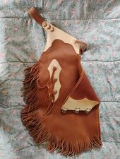 Leather Chink Chaps Custom Made in the USA. Two Tone with Fringe EUC!