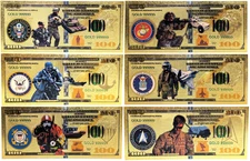 United States US Armed Forces Military 24K Gold Plated Bills Set Army Navy XS18