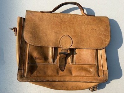 Vintage Bree Distressed Leather Messenger Bag Laptop Briefcase  