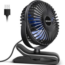 USB Clip on Fan, Portable Small Fan with Cord Powered, 3 Speeds Strong Airflow