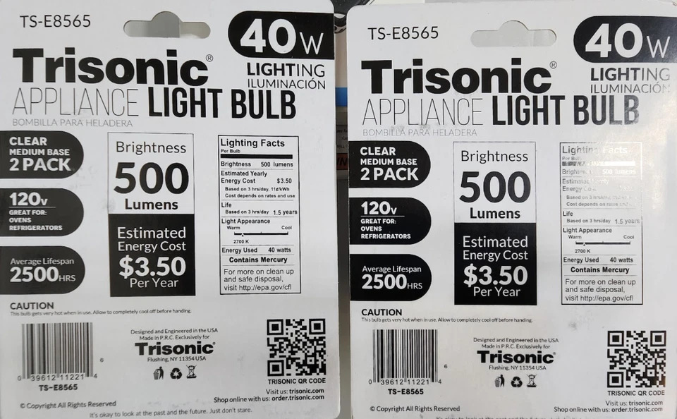4-Pack 40W Appliance Light Bulb A15 E26 Clear 120V Oven Refrigerator - Image 2 of 2