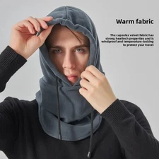 1Pc 3-In-1 Winter Thermal Fleece Hat & Face Mask & Neck Hood 360° Windproof Warm