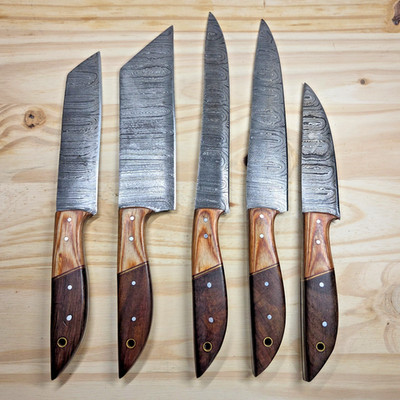 Handmade Hand Forged Damascus Steel 5 Pc Chef Knife Kitchen Knives Set