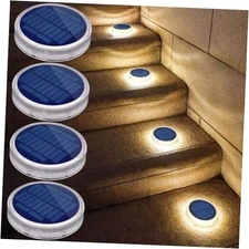  LED Solar Deck Lights Outdoor Round Stick on Solar Powered Round Type