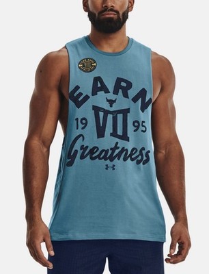 Under Armour Project Rock Blue Tank Top Earn Greatness Workout Gym Shirt Mens XL