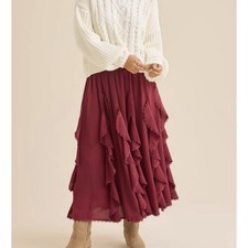NEW Altar d State Burgundy Red Ruffle Maxi Skirt Size Large NWT