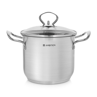 AMBITION Hoher Kochtopf mit Deckel Induktion Edelstahl Universalkochtopf 16 cm 