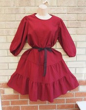 New Look maternity burgundy red wrinkle long sleeve casual a line dress 10 S