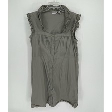 Millenium Women's Gray Ruffle Pleated Stretch Button Front Shirt Dress Size XL